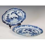 Two Chinese porcelain blue and white oval graduated meat plates, Qing Dynasty, decorated with fenced