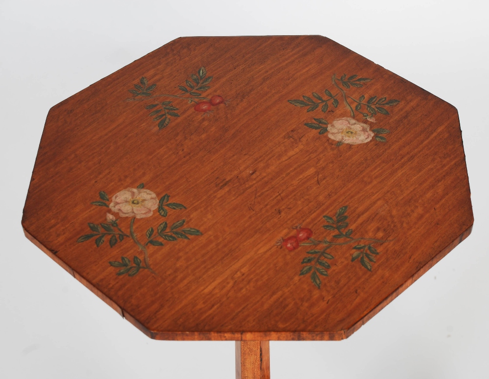 A pair of late 19th/ early 20th century painted satinwood occasional tables, the octagonal shaped - Image 3 of 9