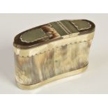 A late 19th century curved horn upright snuff box, with three-quarter opening hinged cover and