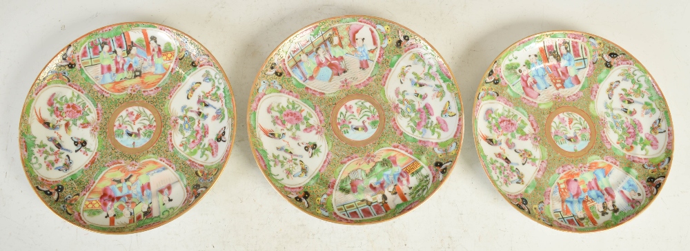 A Chinese porcelain Canton famille rose tea set with Armorial 'PRENEY GARDE 1869', Qing Dynasty, - Image 9 of 10