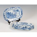 Two Chinese porcelain blue and white octagonal shaped meat plates, Qing Dynasty, one decorated