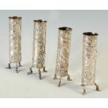 A set of four late 19th century Chinese silver spill vases, WANG HING, of cylindrical form, two