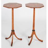 A pair of late 19th/ early 20th century painted satinwood occasional tables, the octagonal shaped