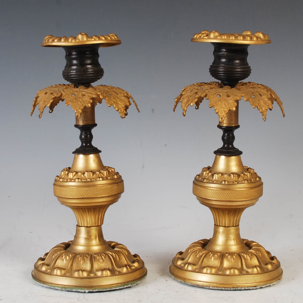 A pair of 19th century Regency style gilt metal candlesticks, with foliate cast canopy to suspend - Image 3 of 6