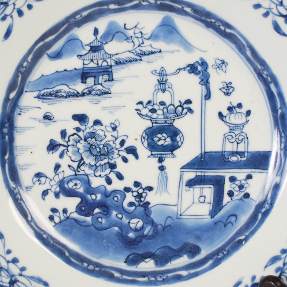 Four Chinese blue and white porcelain plates, Qing Dynasty, comprising; a pair of plates decorated - Image 3 of 9