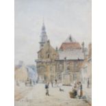 Robert Sanderson (fl. 1865-1905) A Town Square watercolour, signed with initials lower left and