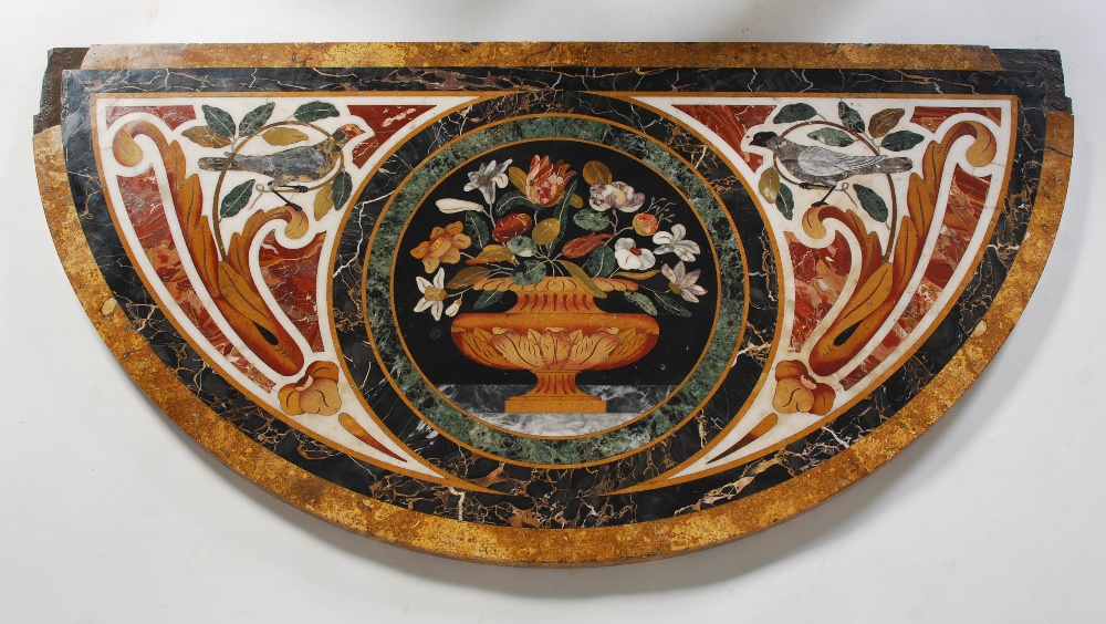 An Italian pietra dura and gilt wood demilune console table, the pietra dura top inlaid with various - Image 3 of 11