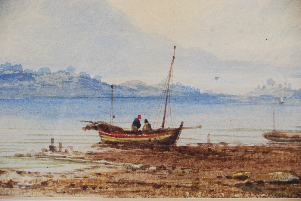 Edwin Earp (British, 1851-1945) Sea loch at low tide with fishing boats on the shore watercolour, - Image 4 of 5