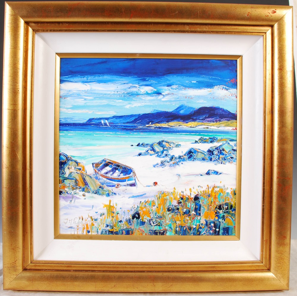 •AR Jean Feeney (Contemporary) Turquoise Seas of Iona with Mull oil on canvas, signed lower left, - Image 2 of 6