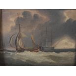 19th century British School Incoming storm off the East Coast with clipper at anchor and Dutch