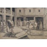 •AR Alexander Graham Munro RSW (1903-1985) Middle Eastern bazaar charcoal on paper, signed and dated