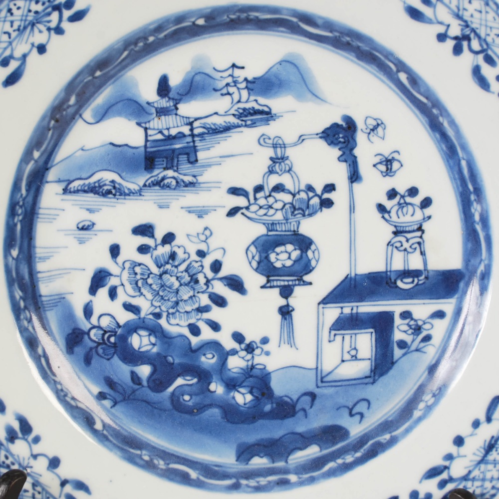 Four Chinese blue and white porcelain plates, Qing Dynasty, comprising; a pair of plates decorated - Image 2 of 9