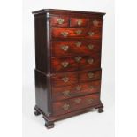 A 19th century mahogany chest on chest, the moulded cornice above three small and three long