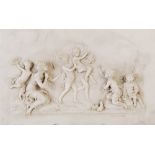 A late 19th century carved white marble panel signed J.P.Myers and dated 1882, carved in relief with