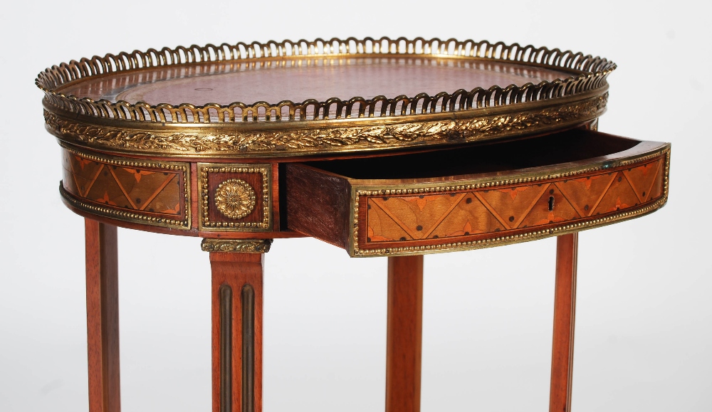 A late 19th/ early 20th century specimen wood and gilt metal mounted occasional table, the oval- - Image 8 of 12