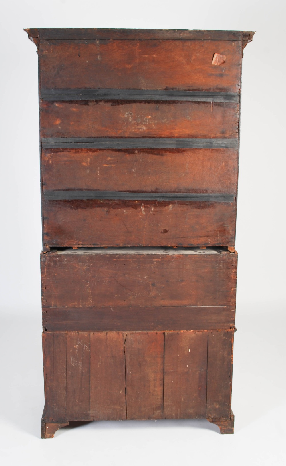 A George III walnut bureau bookcase, the moulded cornice above a pair of mirrored cupboard doors, - Image 14 of 14