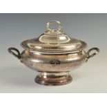 A Victorian EP two handled engraved oval soup tureen and cover, 41.5cm wide x 29cm high