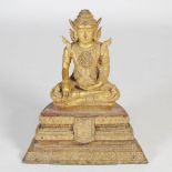 A Thai gilt metal figure of Buddha, on stepped plinth, 90cm high