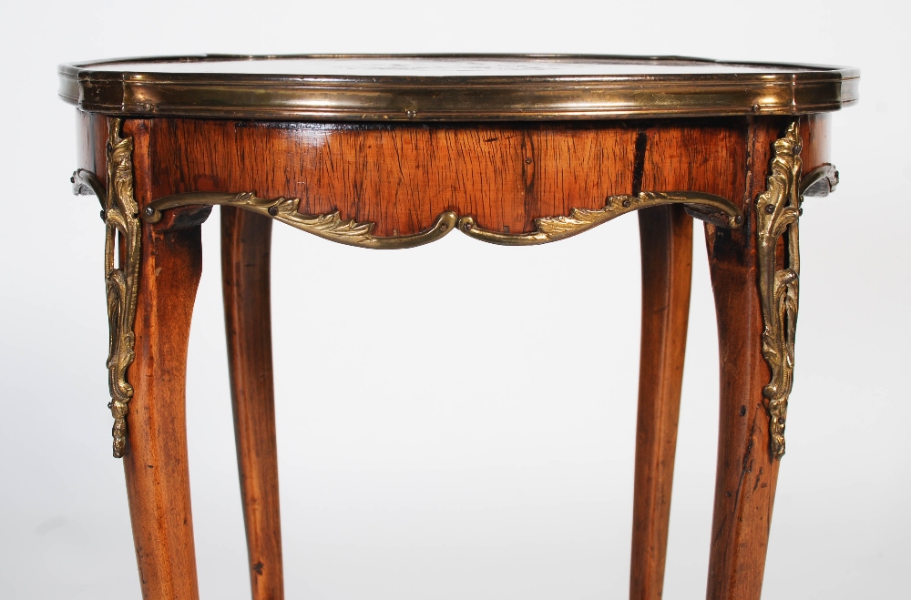 A late 19th century rosewood, parquetry and gilt metal mounted occasional table, the circular top - Image 7 of 8