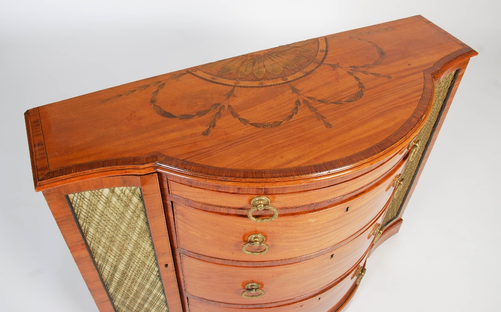 A 19th century mahogany and marquetry inlaid bowfront side cabinet, the shaped top with Neoclassical - Image 2 of 5