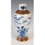 A Chinese porcelain blue and white crackle glazed jar, Qing Dynasty, decorated with peony, butterfly