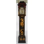 An 18th century black lacquer longcase clock, Joshua Alsop, East Smithfield, the brass dial with