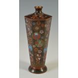 A Japanese black ground cloisonne enamel hexagonal shaped vase, late 19th/ early 20th century,