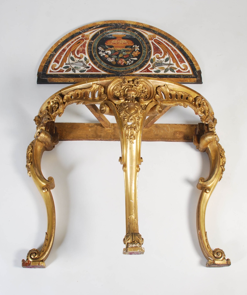 An Italian pietra dura and gilt wood demilune console table, the pietra dura top inlaid with various - Image 5 of 11