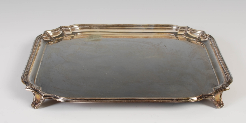 A George VI silver salver, Sheffield, 1945, makers mark of Walker & Hall, of shaped square form