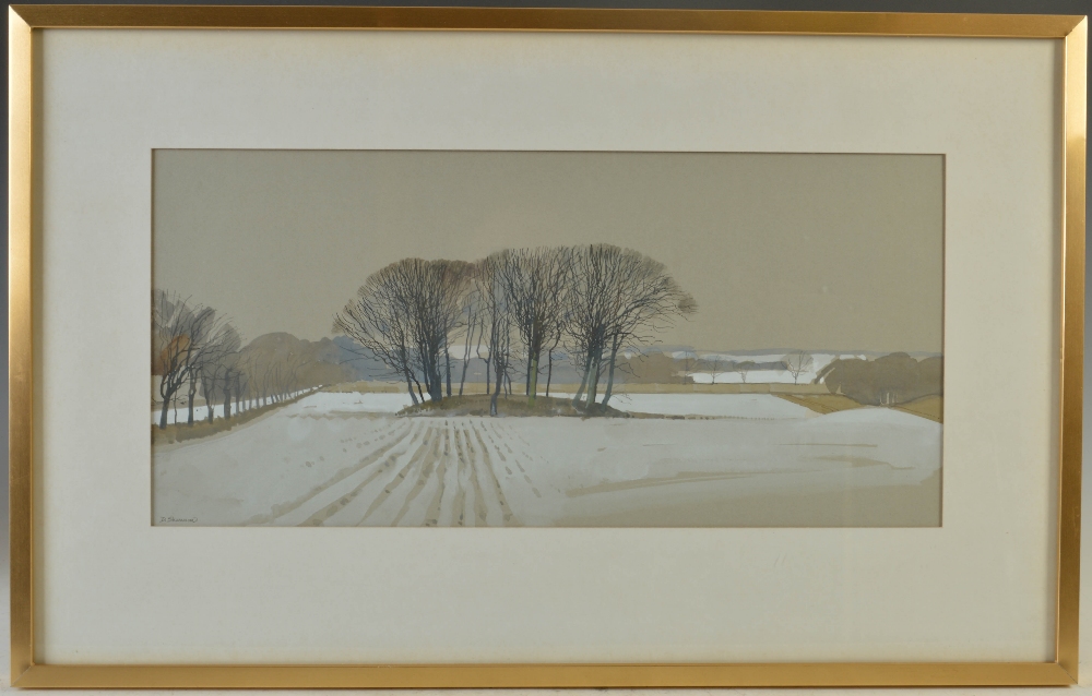 •AR Donald Shannon (20th century, Exh. 1952-1964) Winter landscape with snow covered fields and - Image 2 of 4
