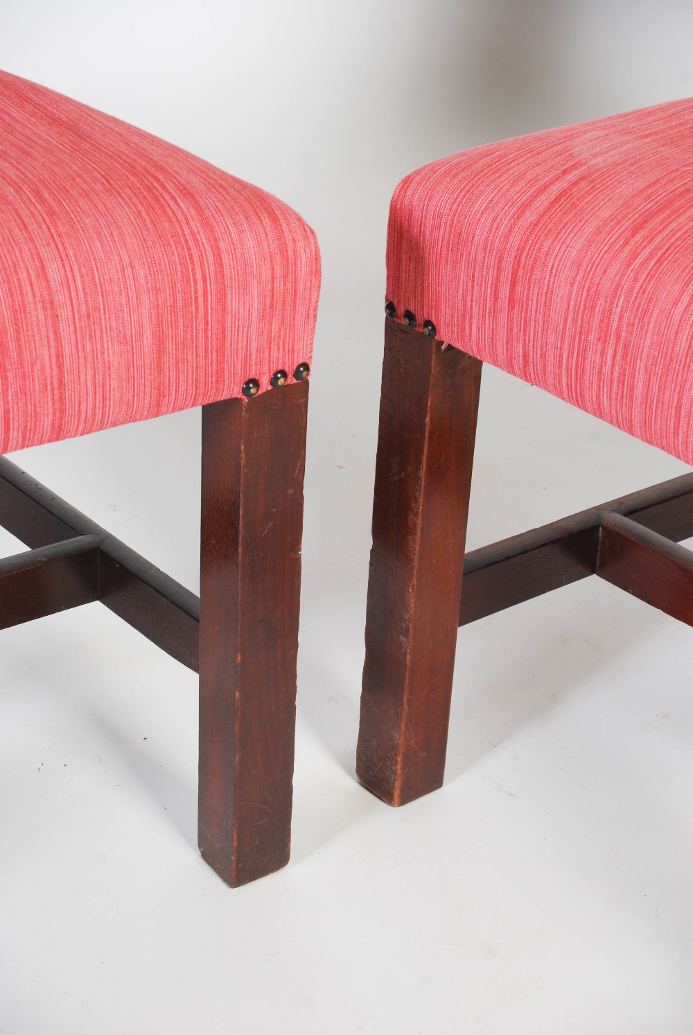 A pair of 19th century mahogany side chairs, the upholstered backs and seats with studded details - Image 3 of 5