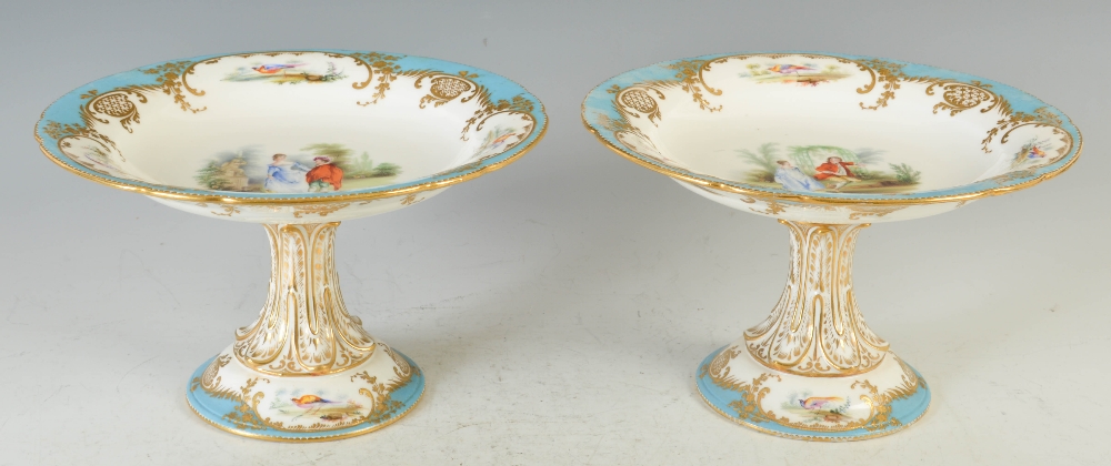 A 19th century Continental porcelain bleu celeste ground fruit set, with hand painted decoration - Image 5 of 6