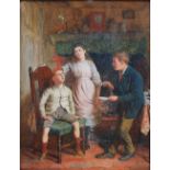 Robert W. Wright (fl.1871-1906) Interior scene with three children oil on panel, signed lower