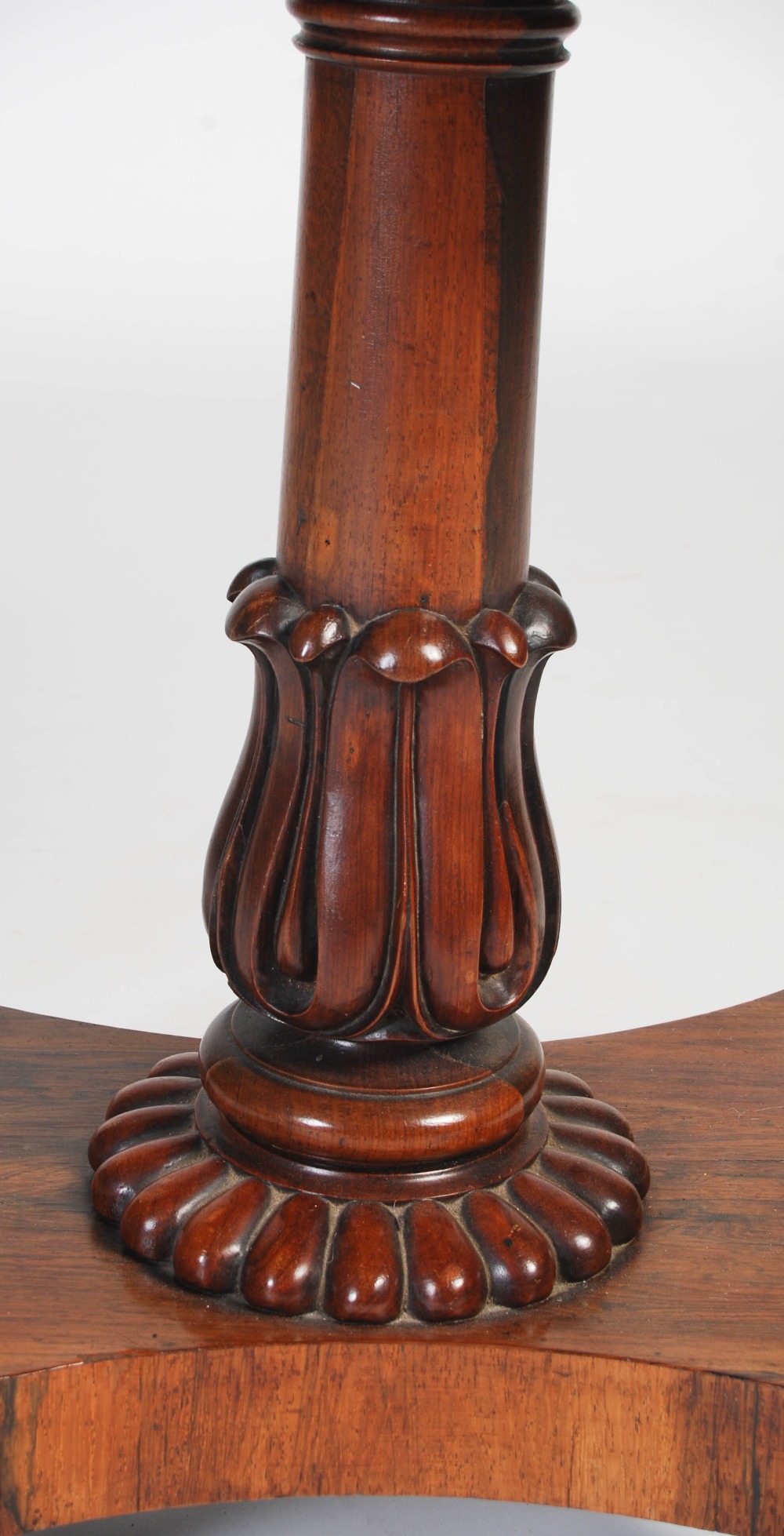 A 19th century rosewood pedestal card table, the hinged rectangular top opening to a red baize-lined - Image 5 of 8