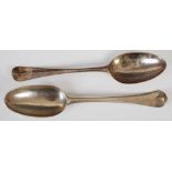 Two George II silver dessert spoons, one London, 1743, makers mark rubbed, Old English pattern