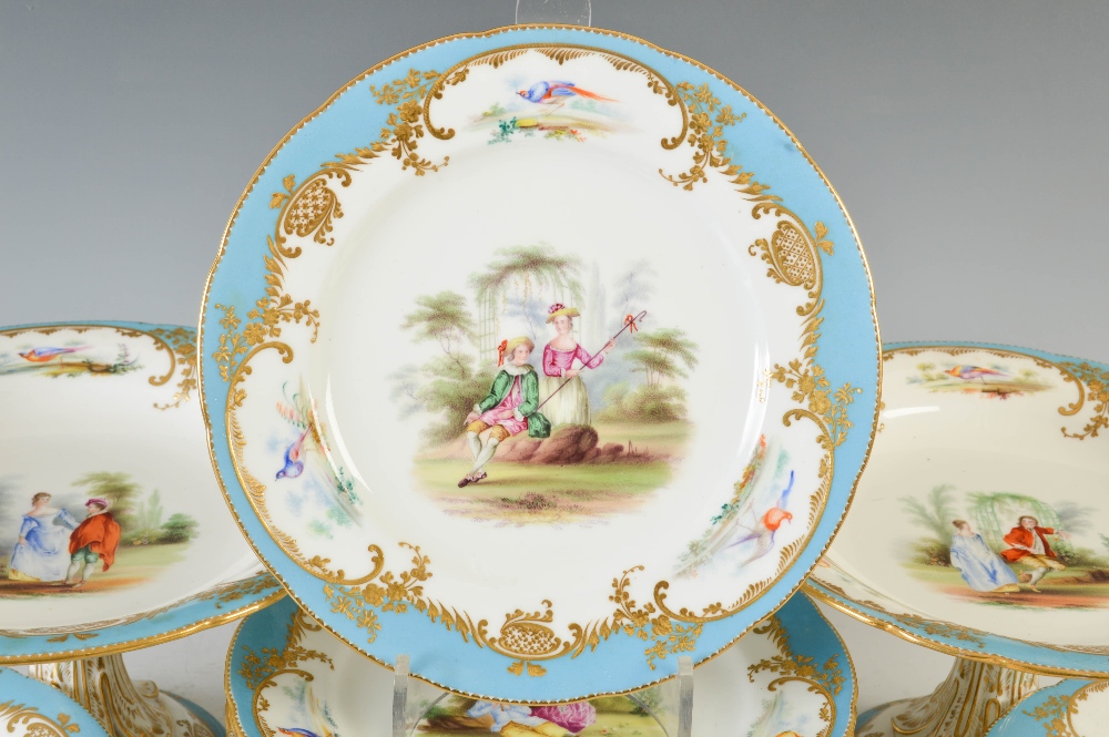 A 19th century Continental porcelain bleu celeste ground fruit set, with hand painted decoration - Image 2 of 6
