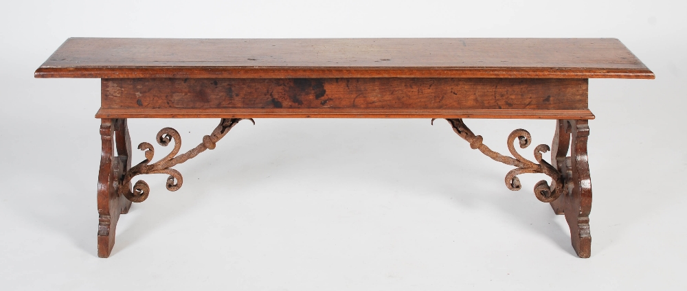 A Spanish walnut bench, probably 17th century and later, the rectangular planked top with moulded - Image 5 of 5