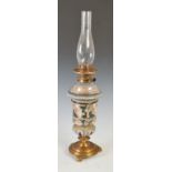 A 19th century Doulton Lambeth stoneware oil lamp, the detachable clear glass font with clear