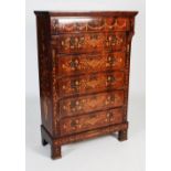 A 19th century Dutch mahogany and marquetry inlaid tall chest of drawers, the rectangular top