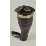 A mid 19th century novelty horn snuff mull, in the form of a riding boot with scalloped silver