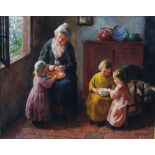 •AR Bernard Jean Corneille Pothast (1882-1966) Helping mother oil on canvas, signed lower right 31cm