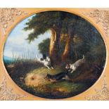 George Armfield (1808-1893) Terriers around a rabbit hole oil on canvas, framed oval 29cm x 34cm