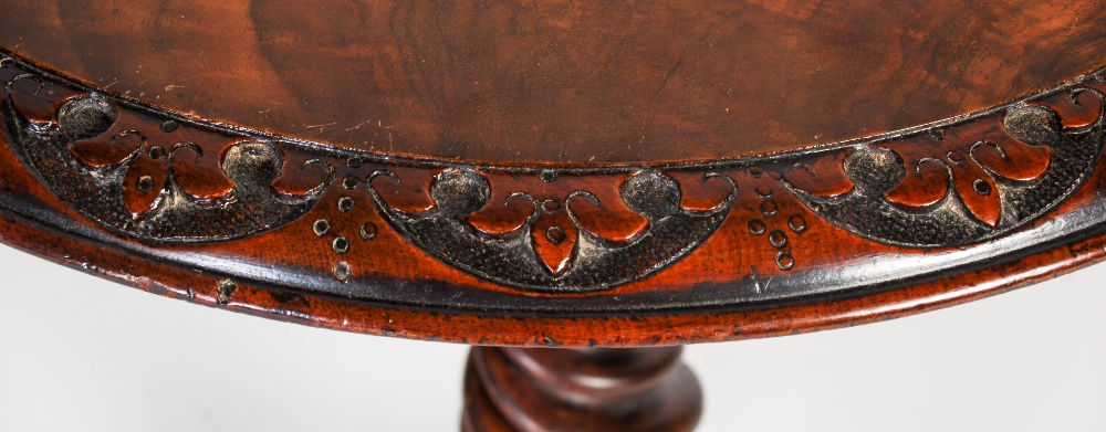 A 19th century walnut occasional table, the circular top with foliate carved edge on a tapered - Image 3 of 8