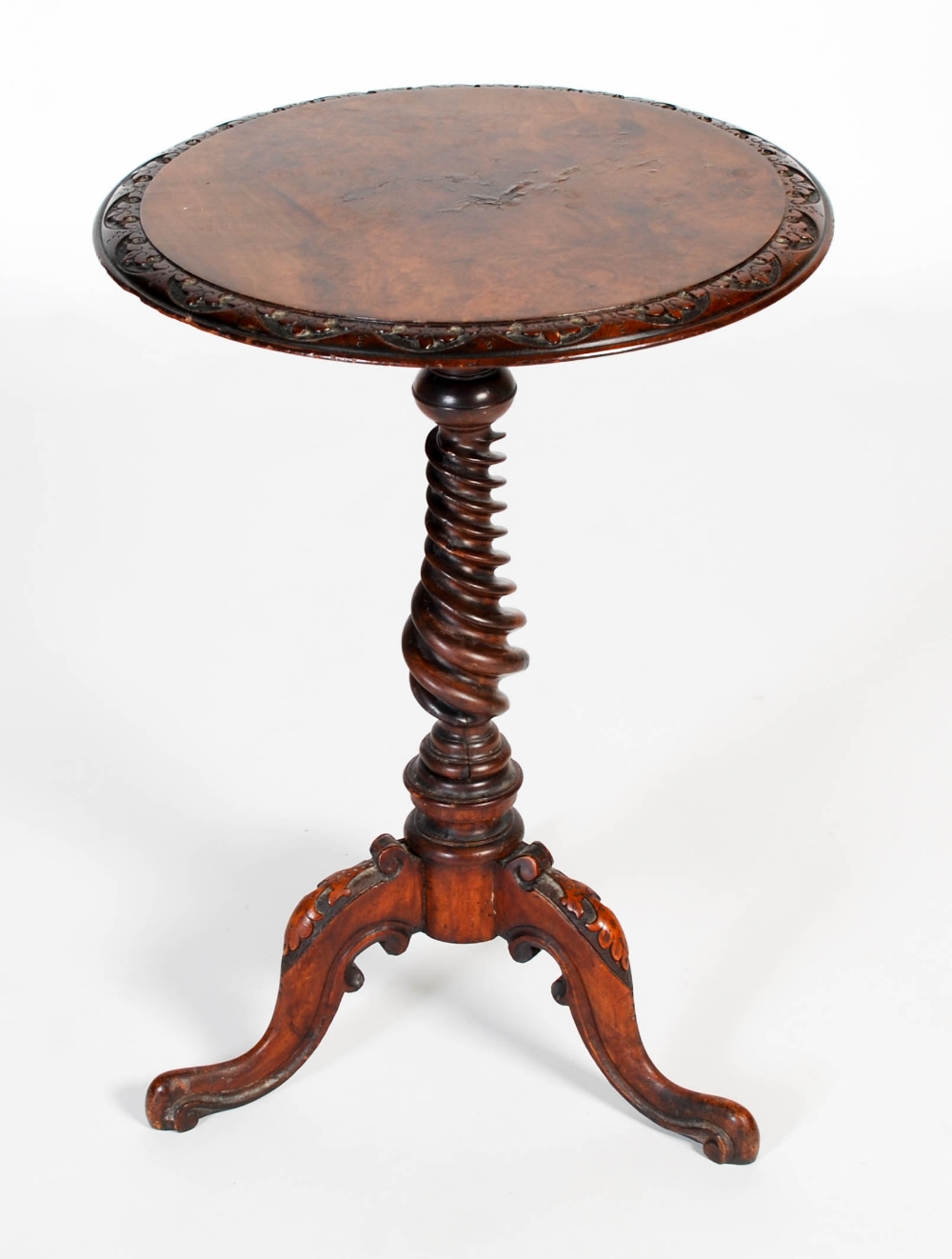 A 19th century walnut occasional table, the circular top with foliate carved edge on a tapered - Image 7 of 8