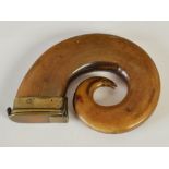 A rare late 18th century Scottish flattened curly horn snuff mull, the terminal in the form of a