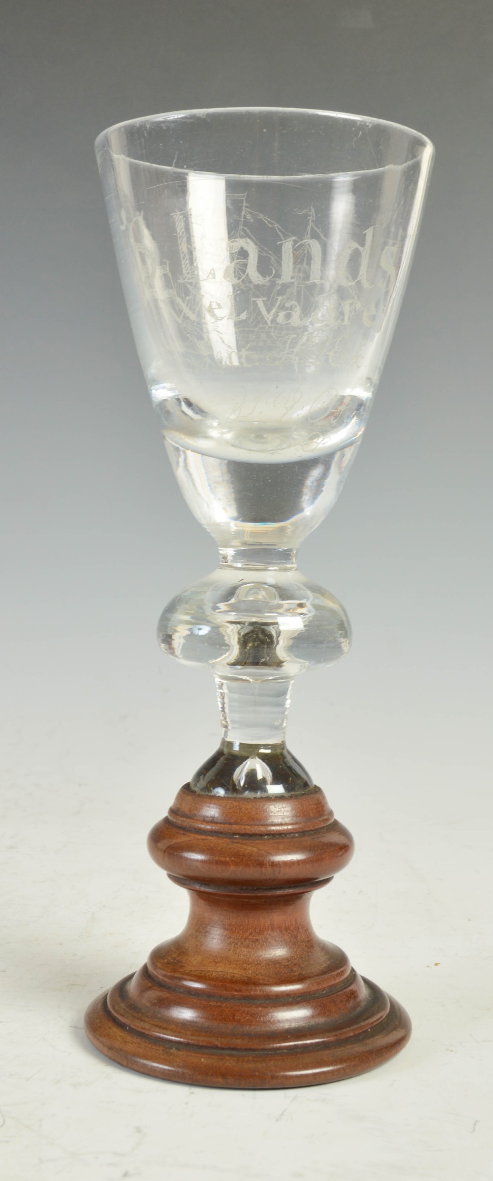 An 18th century Dutch wine glass or goblet, the conical shaped bowl with scratched/ engraved - Image 2 of 4