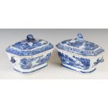 Two Chinese blue and white porcelain octagonal shaped tureens and covers, Qing Dynasty, one