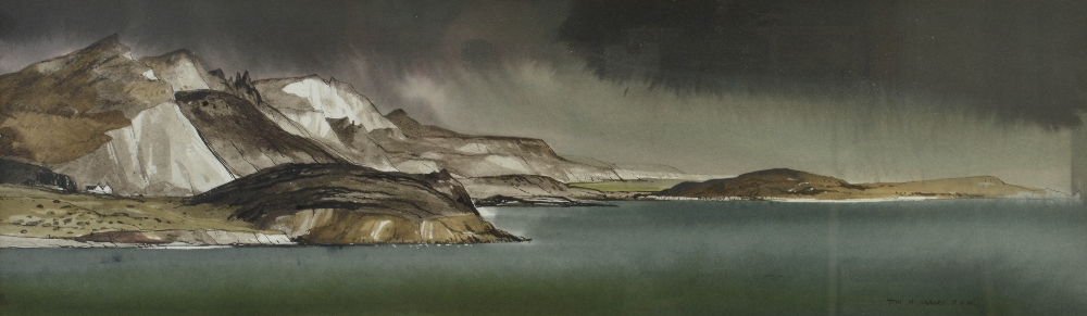 •AR Tom Hovell Shanks RSW RGI PAI (1921-2020) Storr Rocks, Skye watercolour, signed lower right,