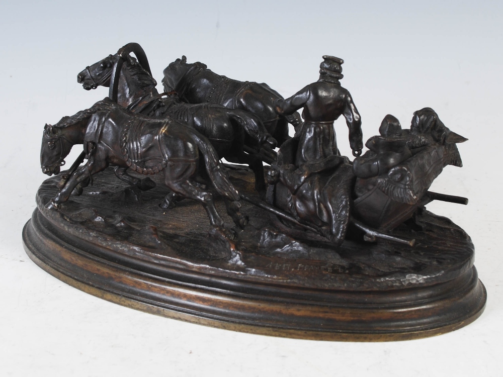 A late 19th/ early 20th century Russian bronze Troika group after Vasilii Grachev (1831-1905) cast - Image 2 of 7