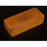 A late 19th century treen oblong snuff box, the hinged cover inscribed 'OAK of the SPIRE OF St.